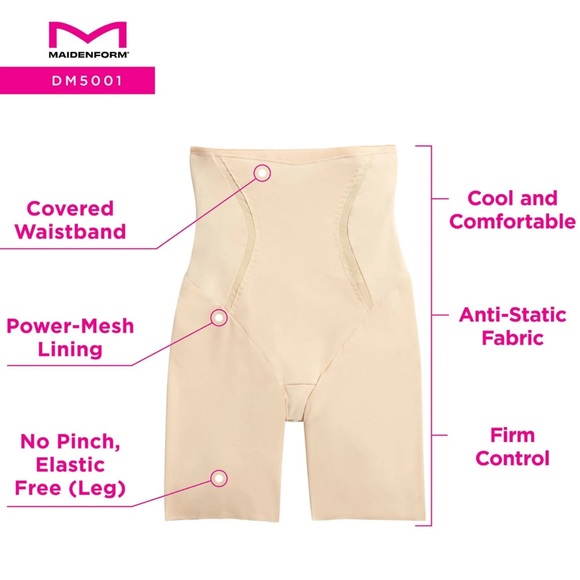 Maidenform High Waist Thigh Slimmer Med Shapewear Color-Latte- Lift Womens NWT - Picture 4 of 10